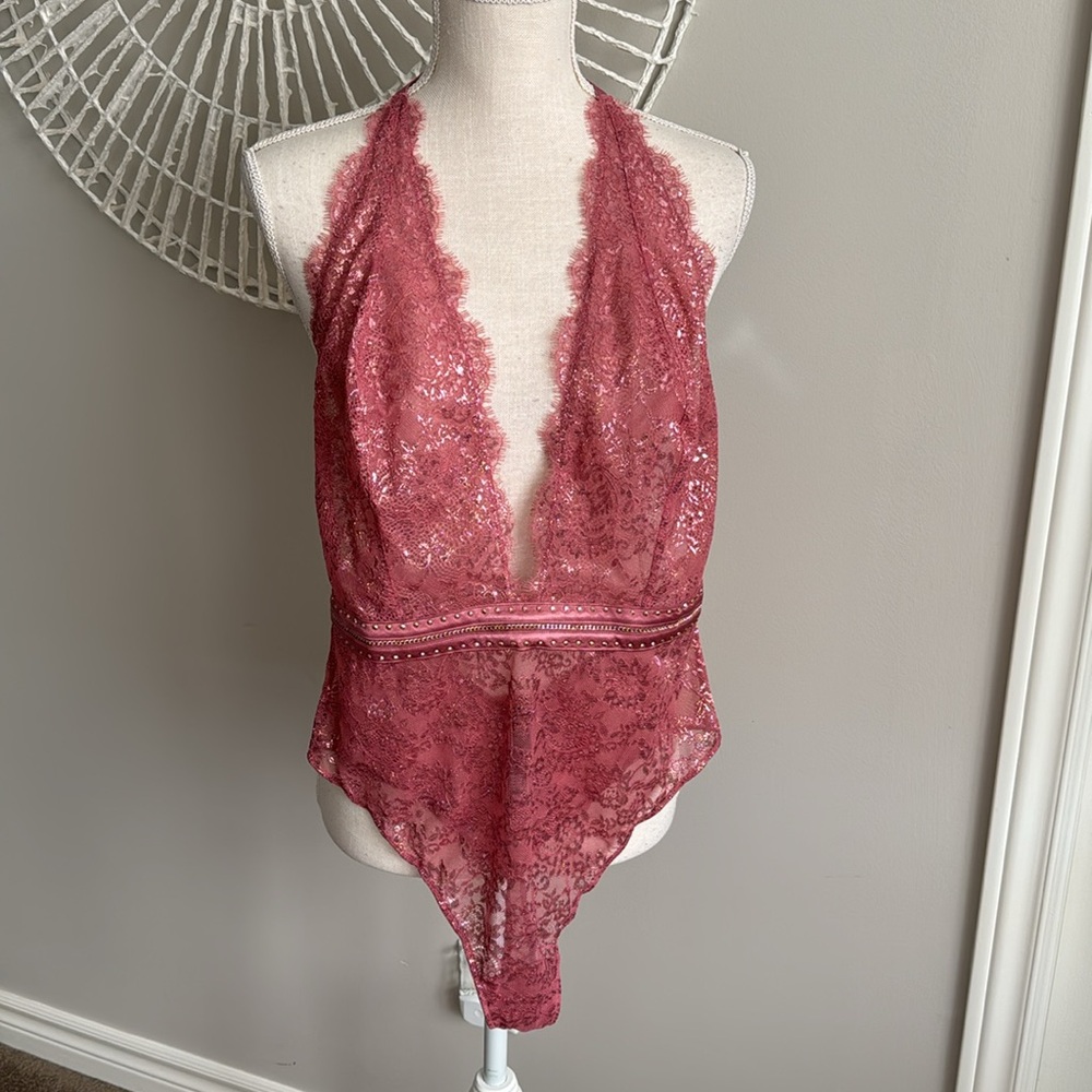Victoria's Secret Dusty Rose Lace Bodysuit